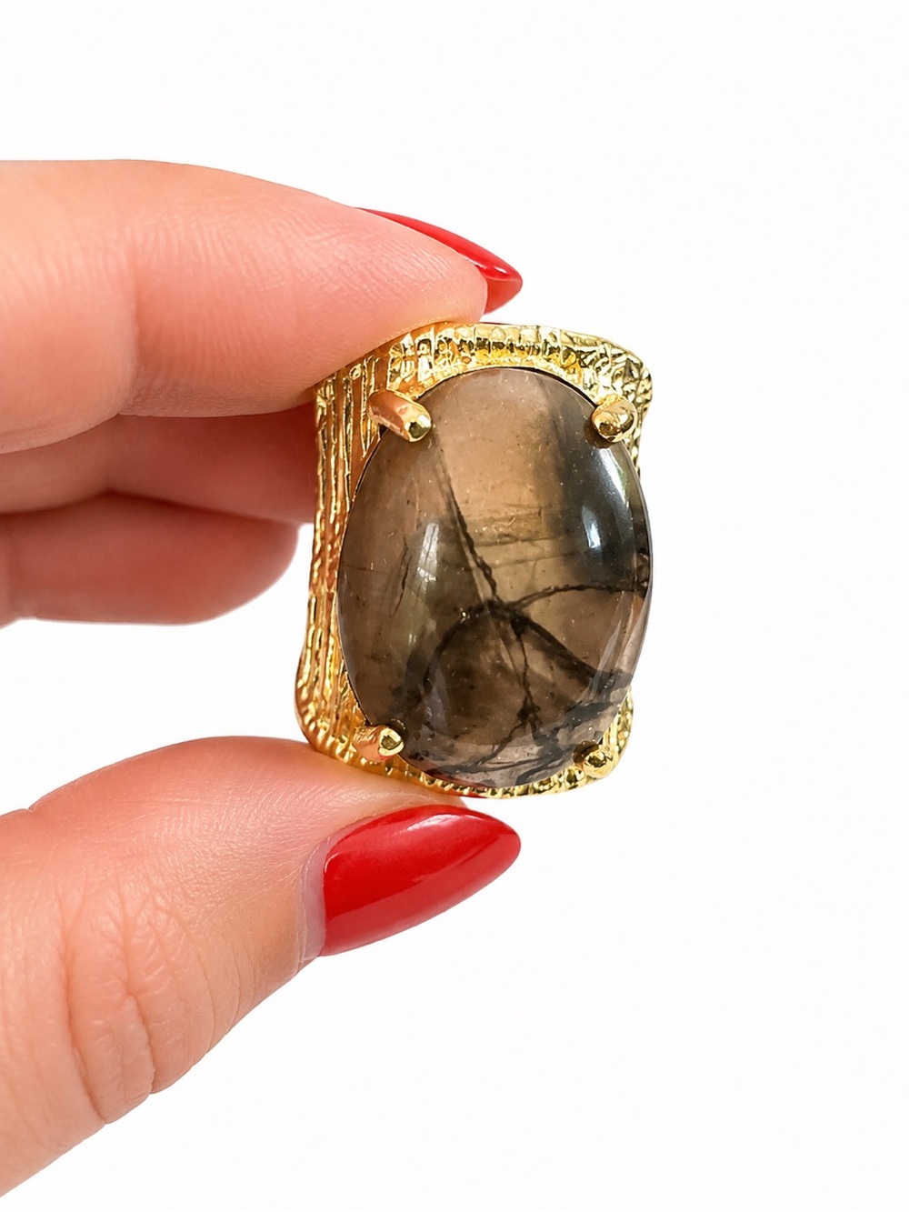Gold-Tone Smoky Quartz Statement Ring - Women Jewelry